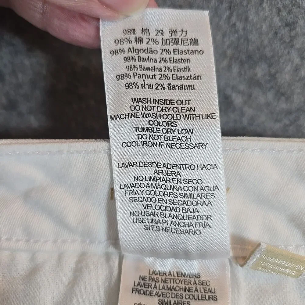 Michael Kors Jeans Izzy Skinny White Denim Size 16W Gold Zip Accents Stretch